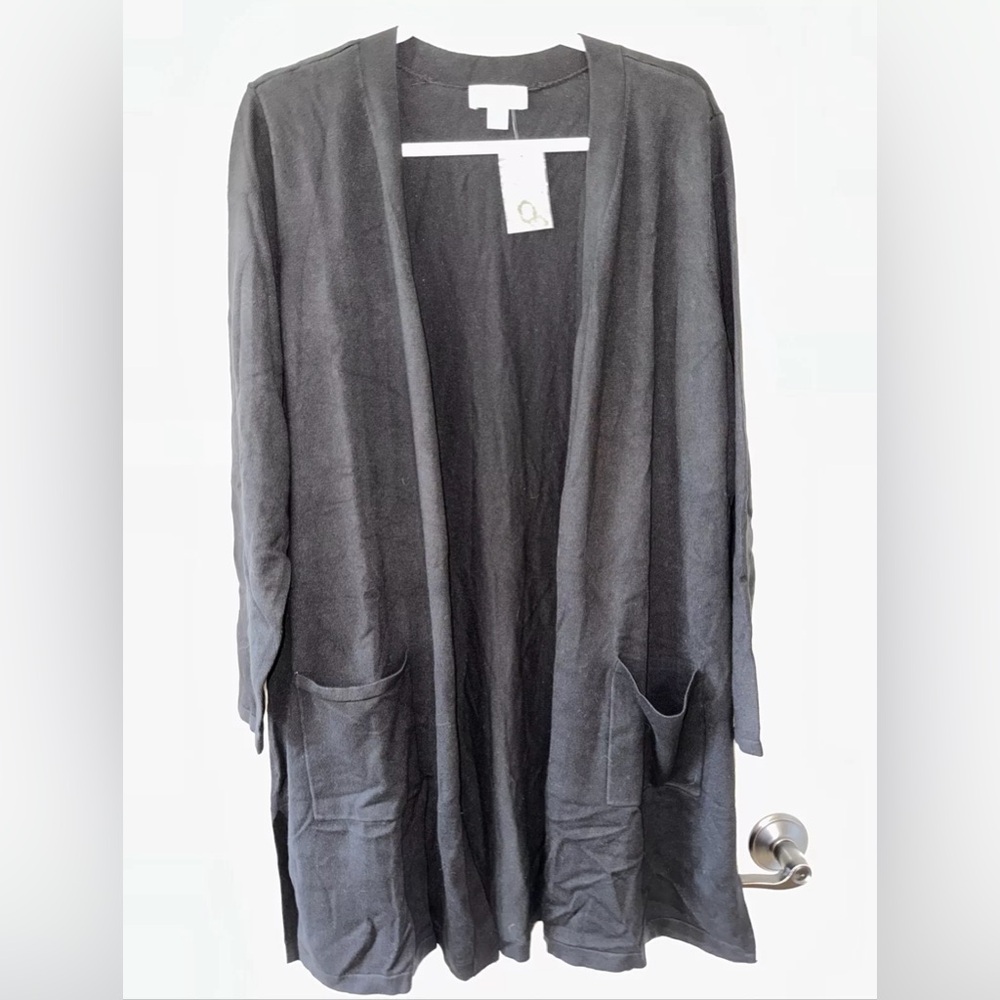 Belle by Kim Gravel Women's Petite Large Cardigan Sweater Feather Knit Black NEW